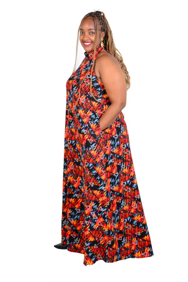 Afri Sunrise Maxi - Bold High Neck Sleeveless Maxi Dress with Vibrant African Print