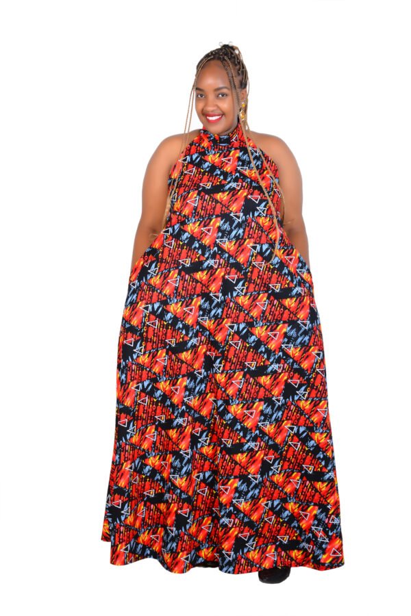 Afri Sunrise Maxi - Bold High Neck Sleeveless Maxi Dress with Vibrant African Print